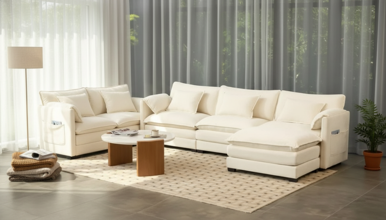 112-Inch L-Shaped Sectional with Storage & Removable Cushions