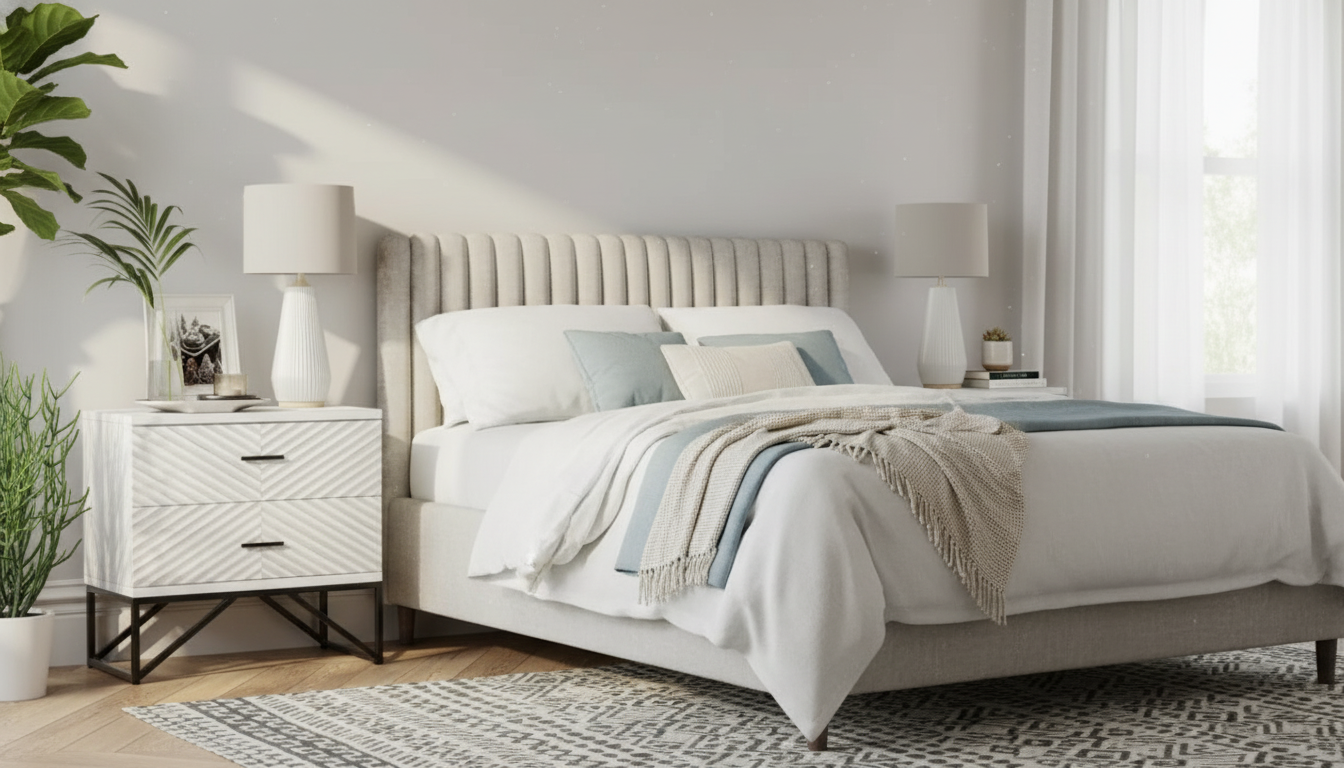 Modern 2-Drawer Nightstands Set with Black Metal Base