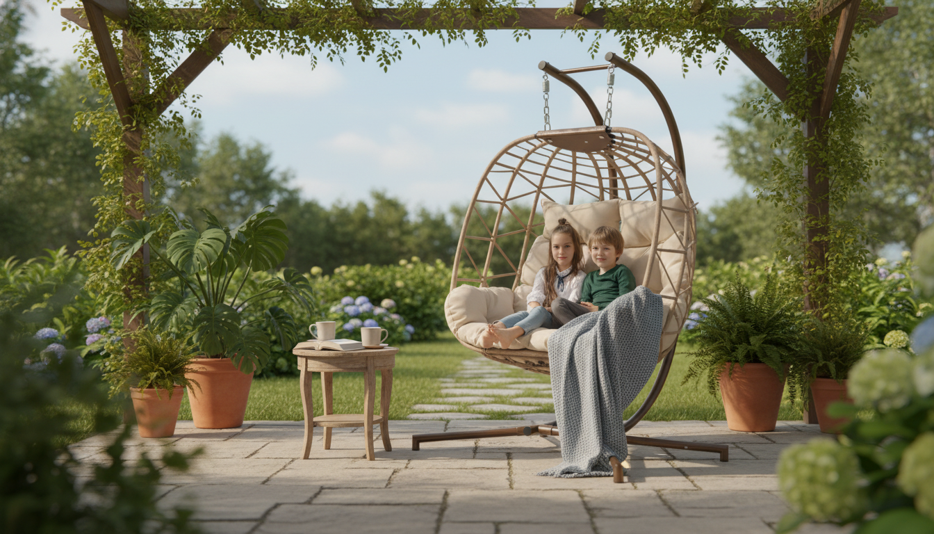 2-Person Hanging Egg Chair with Stand: Space-Smart Loveseat