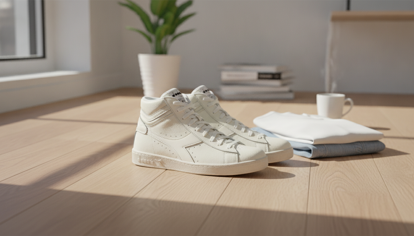 Diadora Men’s White Faux Leather Sneakers: Easy, Clean Wear