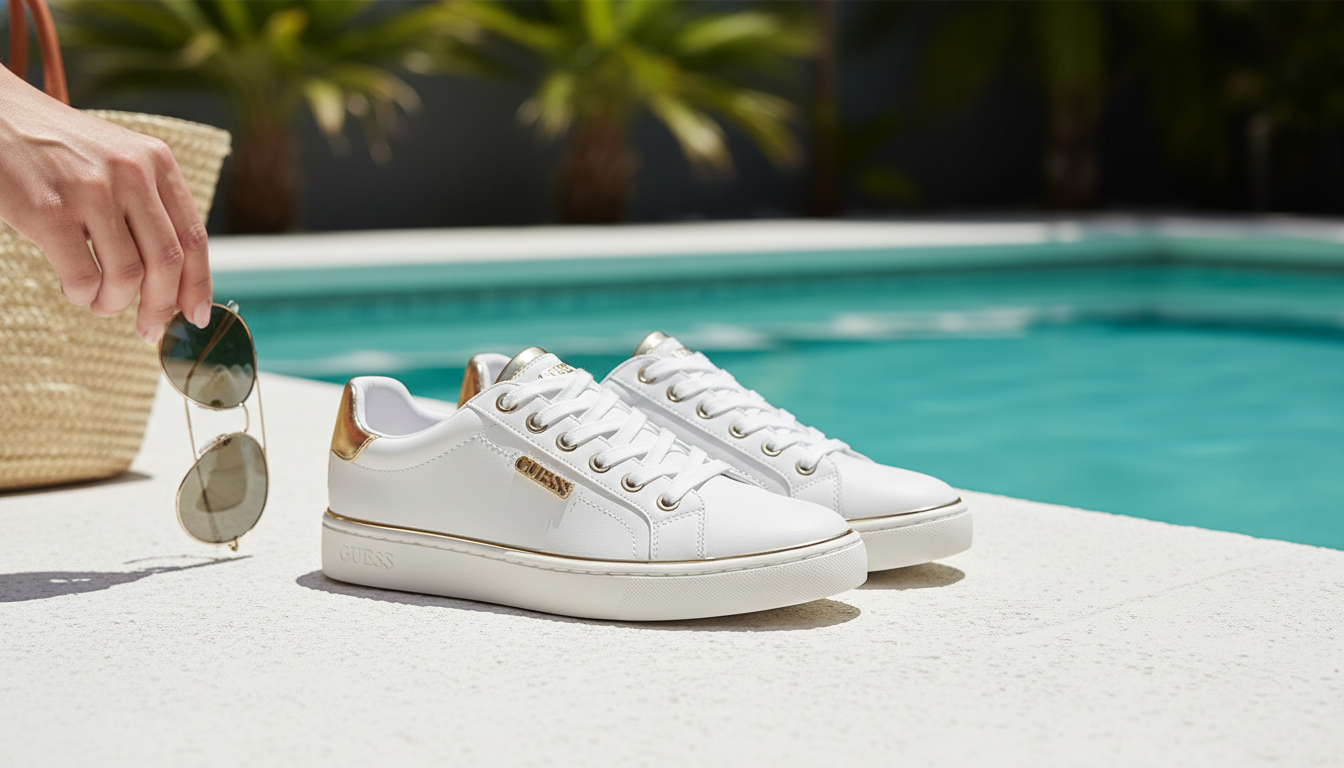 Guess Women’s White Polyurethane Slip-Ons: Clean & Easy