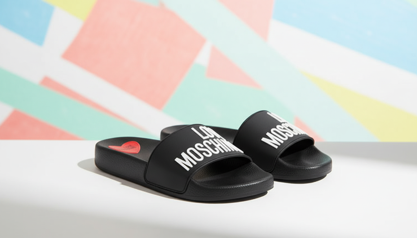 Love Moschino Black Print Slippers: Style & Comfort