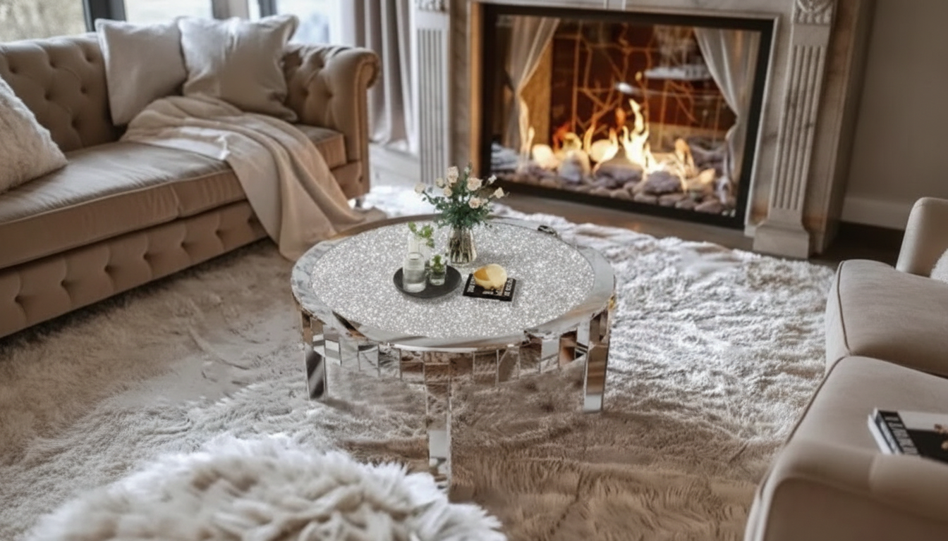 Mirrored Coffee Table with Crystal Inlay: Glam Centerpiece