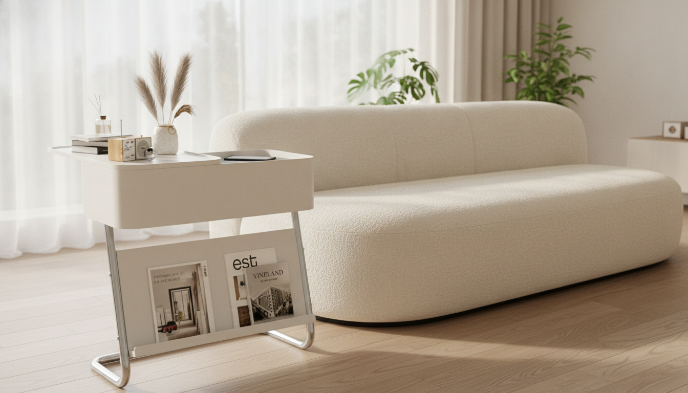 Oval Sofa Side Table with Lift-Out Storage for Clutter
