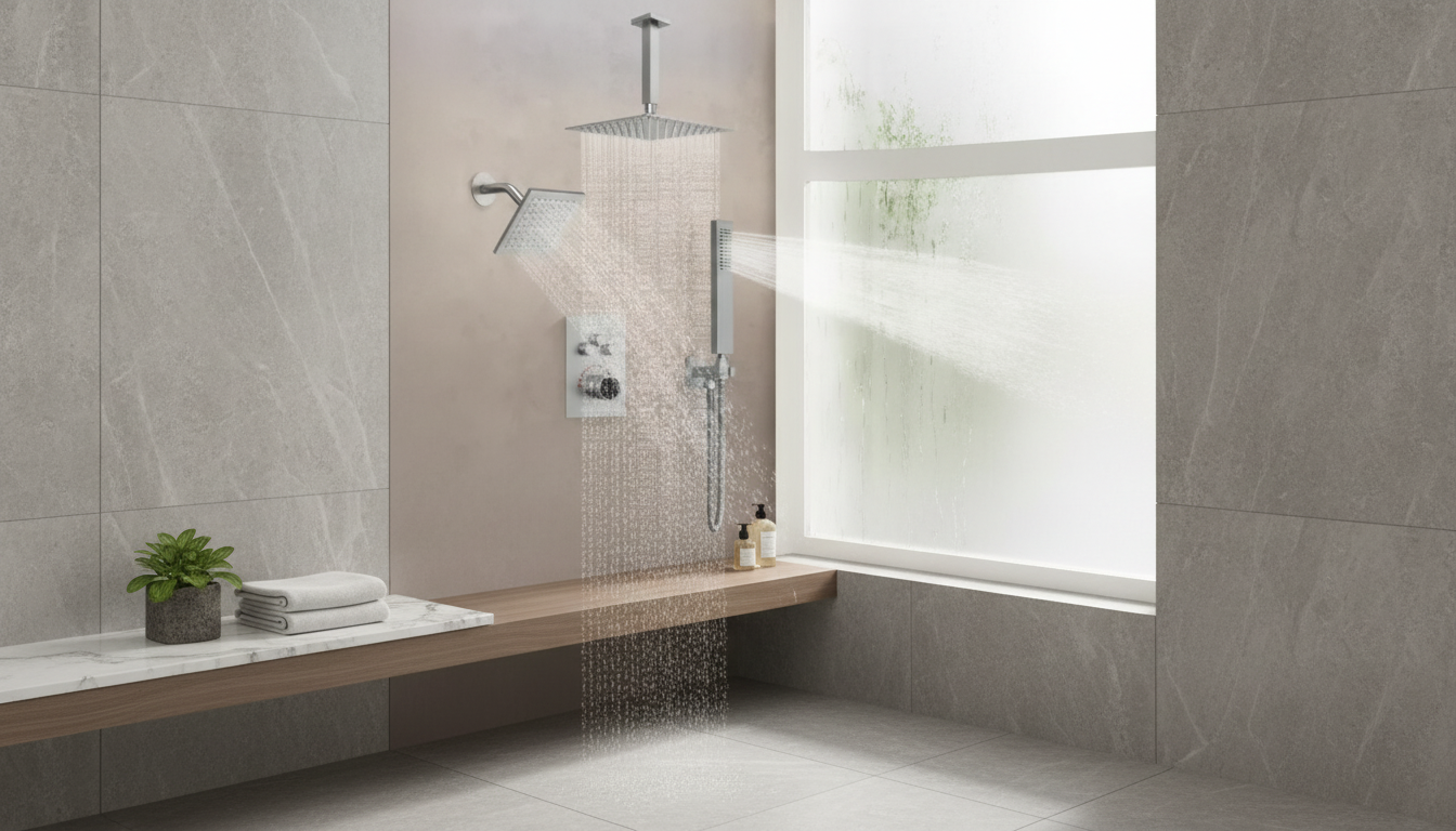 Thermostatic Rainfall Shower System: Dual Heads + Handheld
