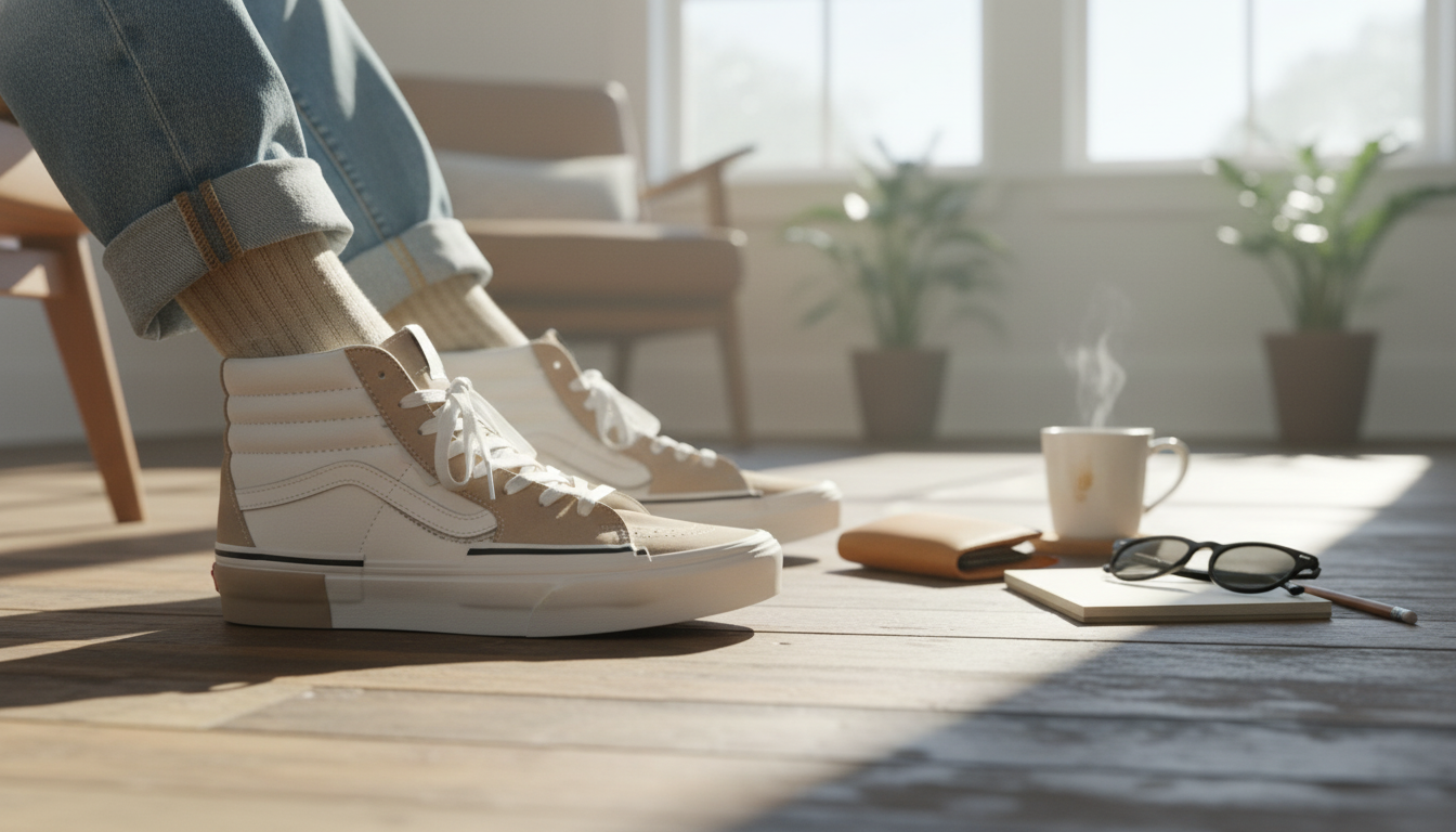 Vans Men’s Beige Leather Shoes: Clean, Casual Everyday