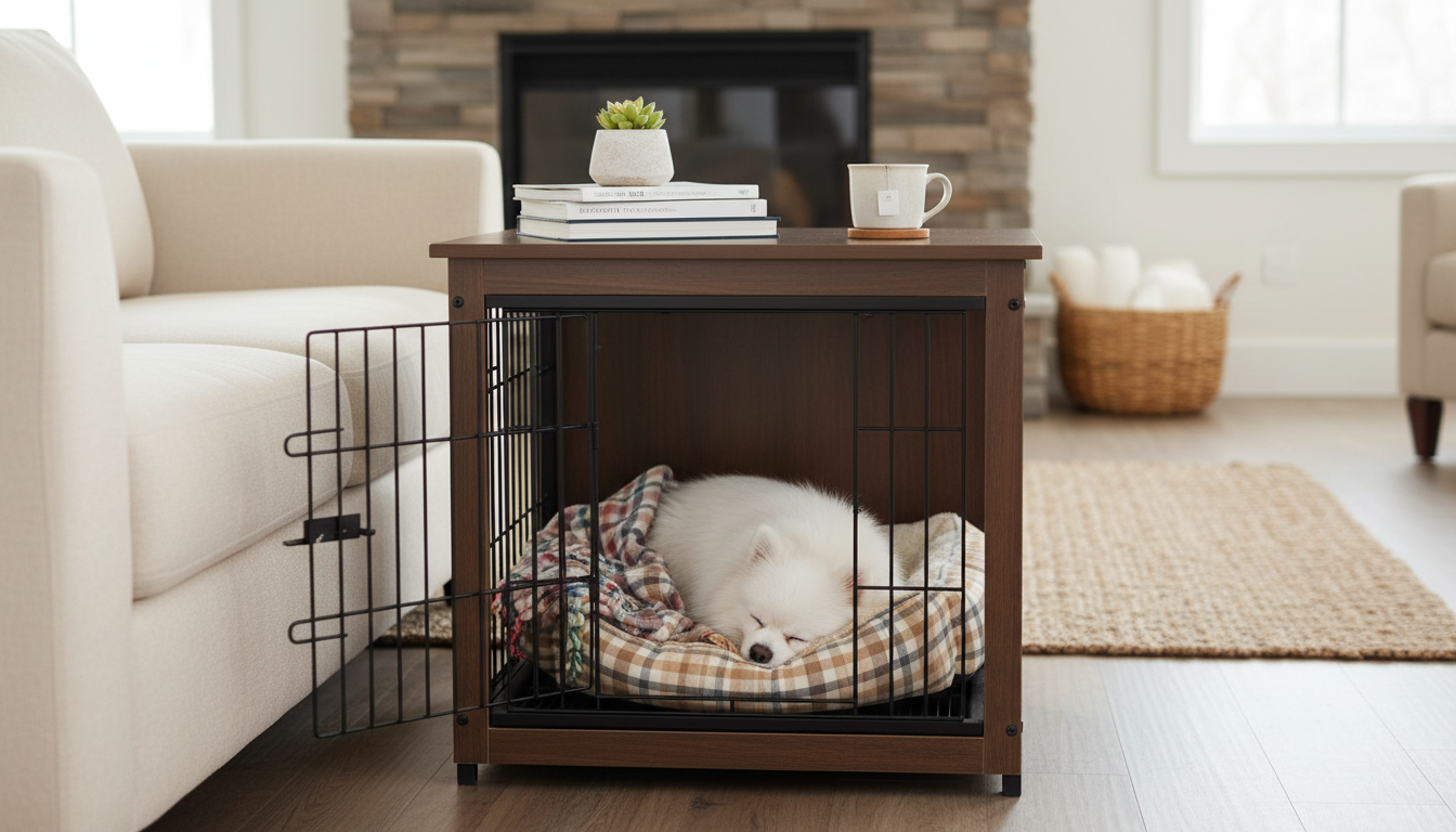 Vintage Pet Crate End Table with Gate & Slide-Out Tray