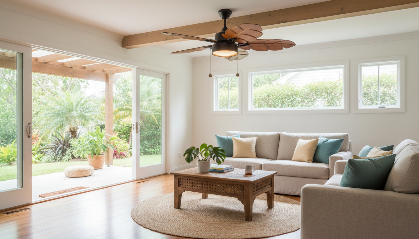 52-Inch Palm Leaf Ceiling Fan w/ Light for Patios
