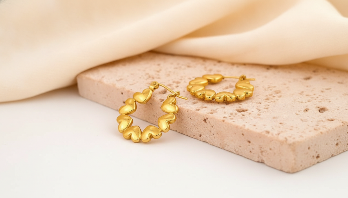 Circle Heart Earrings: 18K Gold Plated Stainless Steel